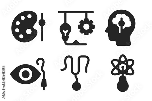 Creative Tuning Icons. Solid style icons of creative tuning: fine-tuned art string, balanced inspiration line, adjusted