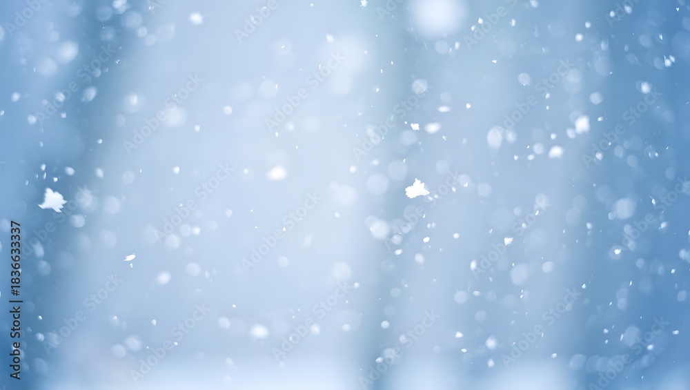 Fototapeta premium Gentle snowfall against a soft blue background