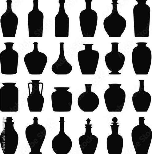 Ceramic Vases and Pottery Silhouette Icon Set
