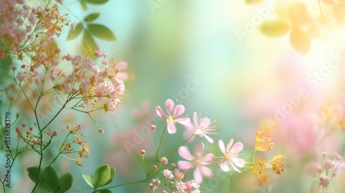 Colorful flowers bloom vibrantly creating a serene scene in the warm sunlight.