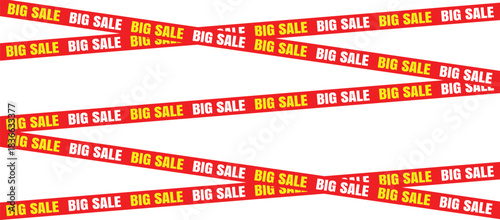 Striking Visual of Big Sale Tapes Dynamically Intertwined Against a Clean White Background Creating a Sense of Urgency and Excitement