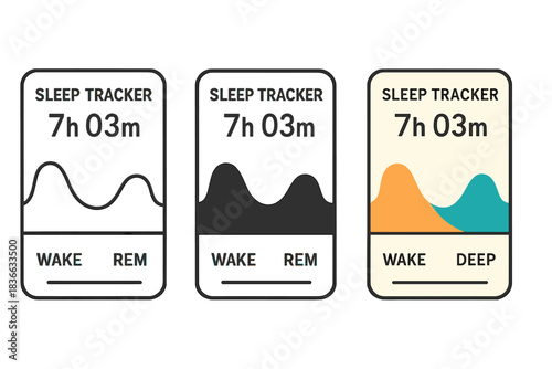 Sleep Tracker Interface. Digital sleep tracker interface with smooth curve showing REM and deep sleep zones, first in line style