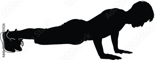 Silhouette of a person performing a push up exercise in a plank position