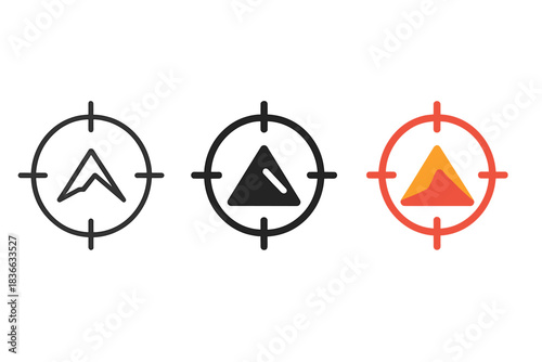 Precision Peak Transitions. Target reticle centered on stylized peak representing accuracy and alignment, first in line style with