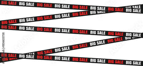Bold Big Sale Announcement with Black Ribbon and Prominent White Lettering for Catchy Promotional Design and Attention Grabbing Message