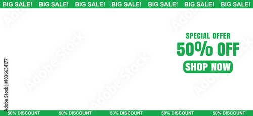 Promotional Banner Featuring a Big Sale Event with a Special Offer of 50% Off and a Call to Action