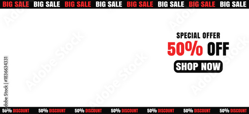 Bold Retail Sale Advertisement Banner Design Featuring a Special Offer of 50 Percent Off for a Limited Time Only