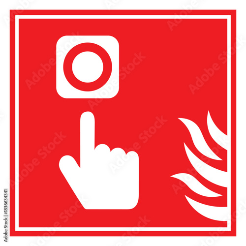Fire escape sign. Red sign. Fire safety equipment sign. Designation of the location of the fire escape for emergency evacuation in case of fire. Element of the fire safety system.