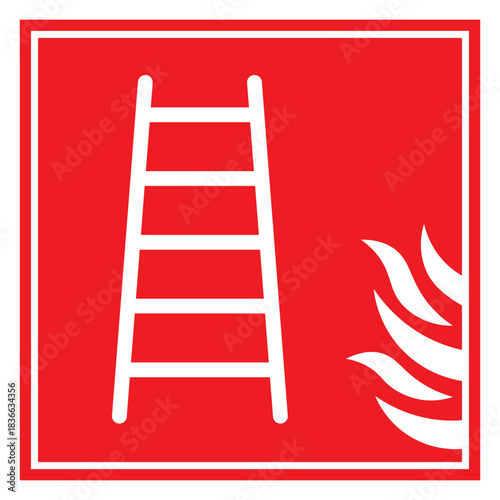 Fire escape sign. Red sign. Fire safety equipment sign. Designation of the location of the fire escape for emergency evacuation in case of fire. Element of the fire safety system.