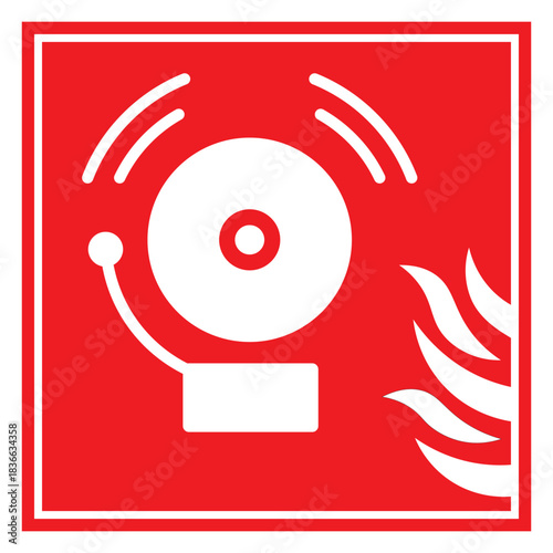 Fire escape sign. Red sign. Fire safety equipment sign. Designation of the location of the fire escape for emergency evacuation in case of fire. Element of the fire safety system.