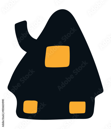 Building, house with glowing windows isolated on transparent background. Hand drawn flat vector illustration. Traditional Christmas, New Year, winter, seasonal design element, holiday clip art