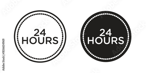 24 Hrs icons collection. Thin linear and black flat icons