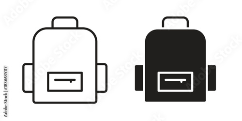 Backpack icons collection. Thin linear and black flat icons