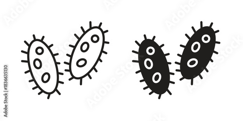 Bacteria icons collection. Thin linear and black flat icons