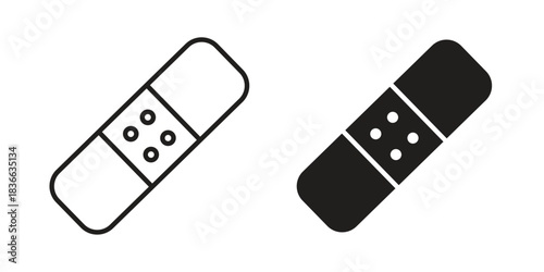 Band aid icons collection. Thin linear and black flat icons