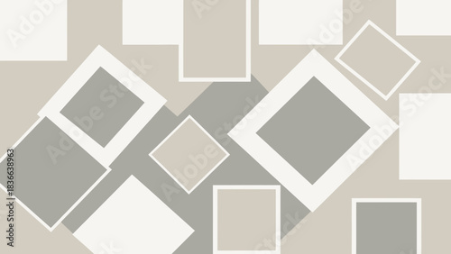 Overlapping squares and rectangles in neutral tones create abstract pattern.