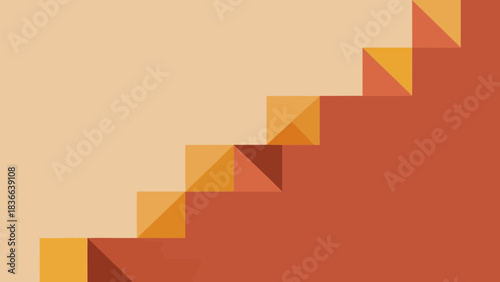 Abstract geometric shapes form ascending steps with warm color palette.