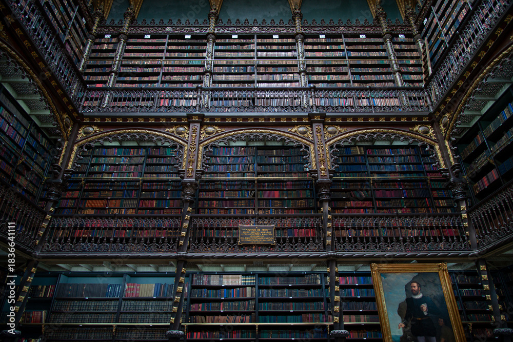 Fototapeta premium Rio de Janeiro, Brazil, July 2025 - view of The Royal Portuguese Cabinet of Reading (Real Gabinete Português de Leitura)
