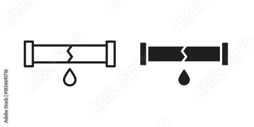 Broken pipe icons on white background. Line vector sign, symbol for web and mobile