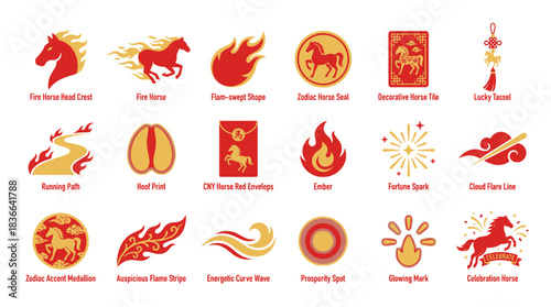 Celebrate Chinese New Year with auspicious red horse graphics for good fortune and prosperity, perfect for festive designs and cultural celebrations