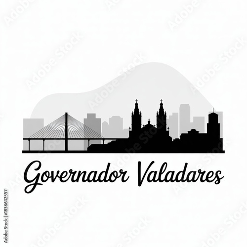 Governador Valadares Skyline Silhouette — Brazil's Mountain City of Minas Gerais Vector Illustration