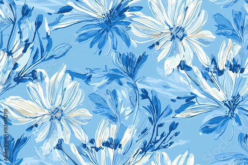Seamless floral pattern with bold soft petals and cloud dancer aesthetic for elegant textile surfaces