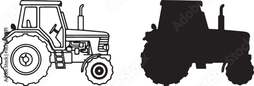 Tractor Outline and Silhouette farm agriculture