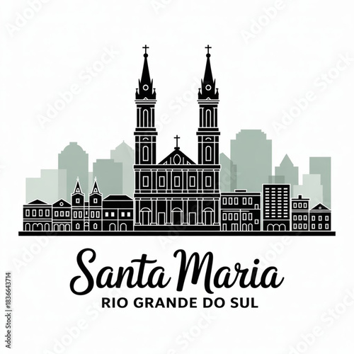 Santa Maria Skyline Silhouette — Brazil's University City of Rio Grande do Sul Vector Illustration