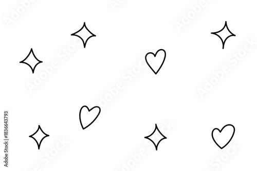 かわいい手書き風のキラキラやハートの素材
