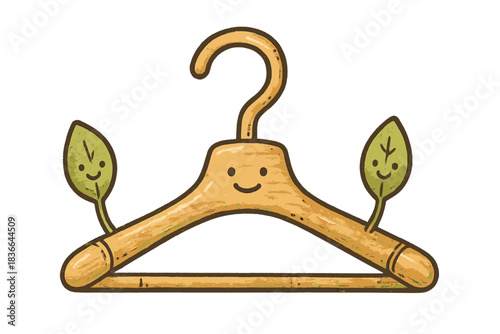 Bamboo Hanger Delight. Charming doodle hanger crafted from bamboo, with smiling leaves sprouting from its sides, warm natural