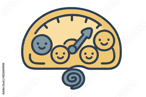 Cheerful Gauge Design. A cheerful "mainspring tension" gauge with tiny smiling indicators, soft rounded doodle forms, muted gold