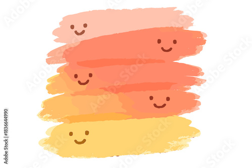 Cheerful Color Streaks. A cheerful layering brush with tiny smiling streaks of color, soft rounded doodle style, pastel yellow and