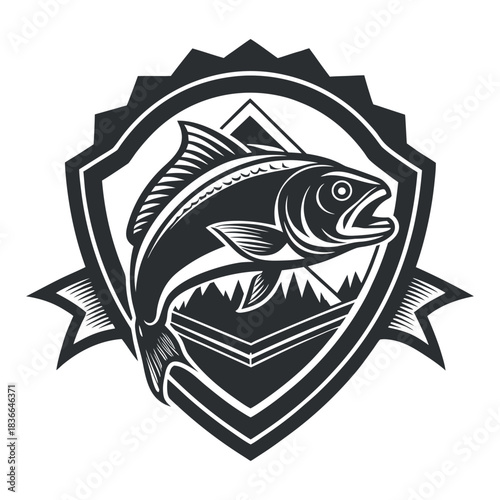 Jumping cartoon trout fish illustration vector pattern on a white background for a tribal tattoo design symbol