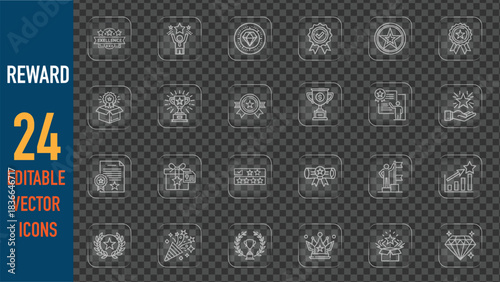 Editable Line Vector Icons Representing Reward, Achievement, and Success