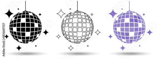 Disco ball icon. Disco ball icon on a white background, isolated. The icon has three uses in applications and websites. Vector illustration. Disco ball icon on a white background.
