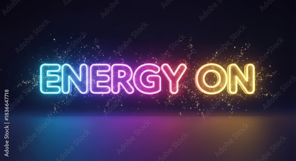 Obraz premium Vibrant Neon Sign Illuminating ENERGY ON in a Dark, Futuristic Setting.