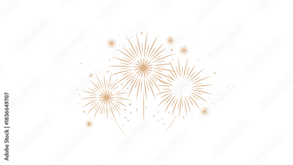 Obraz premium Abstract golden orange and white bursts of light resembling fireworks or dandelion seeds floating against a clean white background