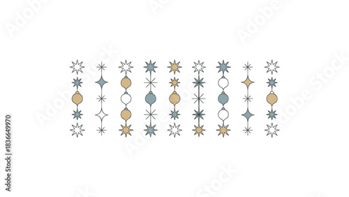 Retro mid century modern geometric pattern with starbursts and oval shapes on white background