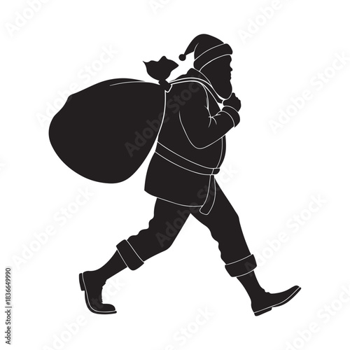 Walking Santa Silhouette, Christmas Vector Art, Holiday Gift Bag Illustration, Festive Winter Design, Merry Christmas Graphic