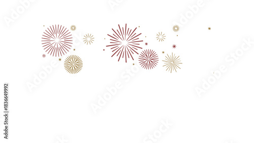 Vibrant abstract bursts of red and gold fireworks exploding in a celebratory display against a clean white background