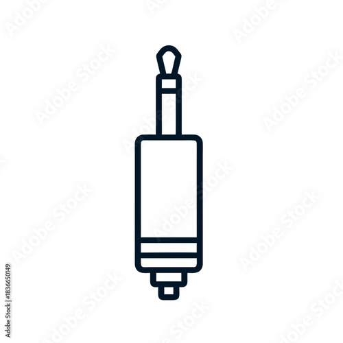Minimalist Vector Art of a White Audio Jack Plug on a Black Background with Clean Sticker Style and Simple Lines