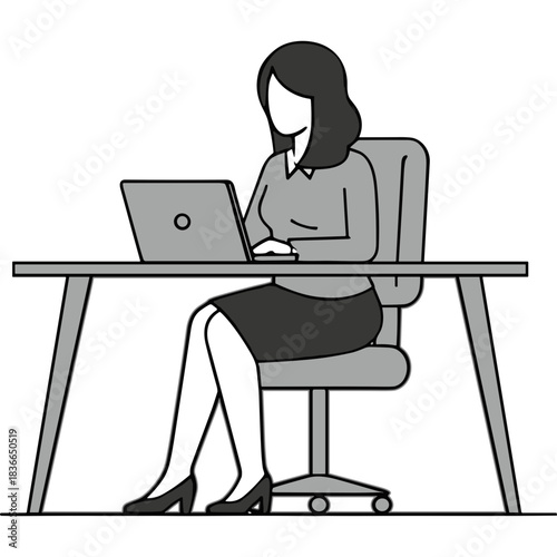 Businesswoman Working on Laptop at Desk in Office Environment
