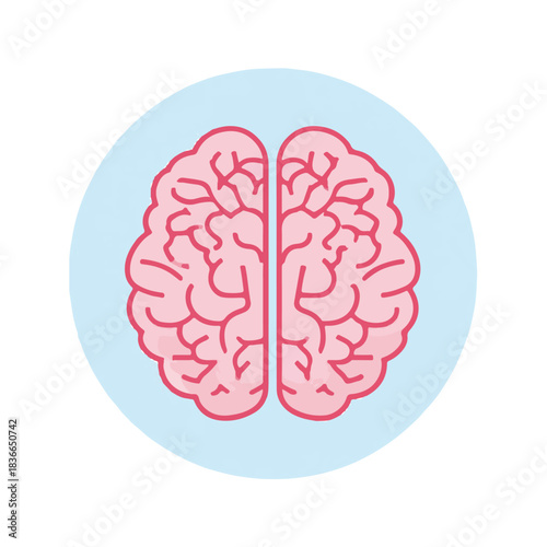 Brain Illustration in Light Blue Circle for Medical Concepts