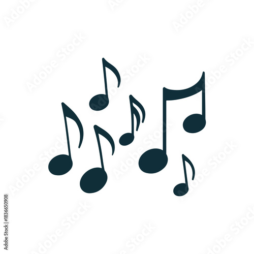 Dark Teal Musical Notes on White Background, Isolated Design