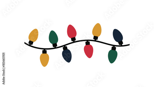 A string of colorful christmas lights in red yellow green and black illuminates a holiday celebration decoration
