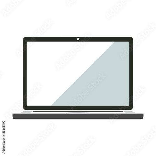 Flat Design Laptop Illustration with White Screen for Mockups