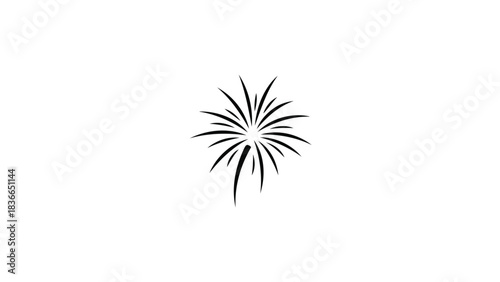Simple black line art illustration of a single firework exploding in a burst of light against a white background