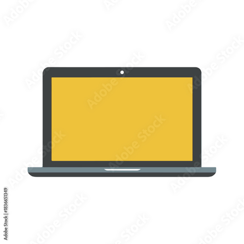 Laptop Illustration Flat Design with Yellow Screen, White Background