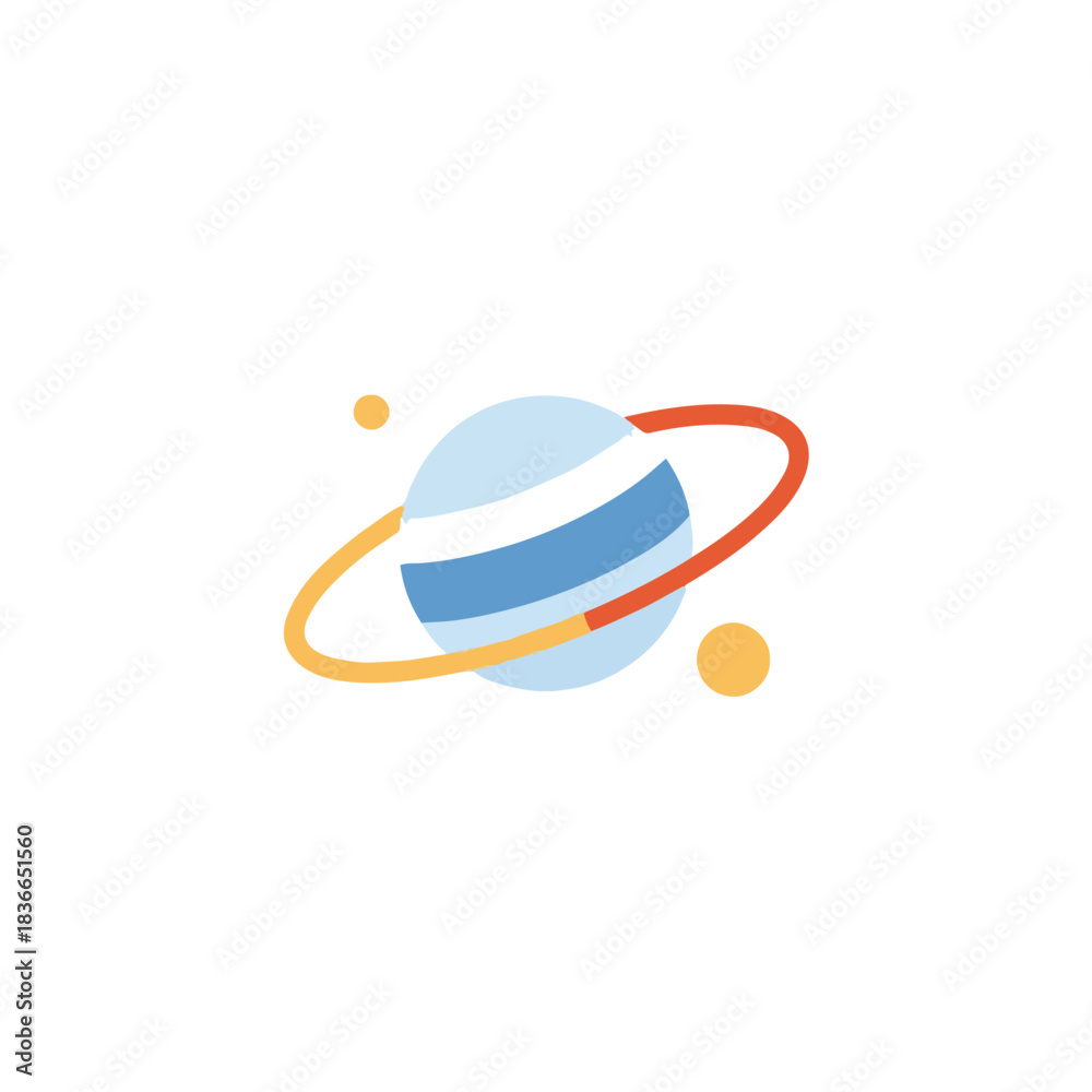 Fototapeta premium Minimalist Planet Icon with Rings and Orbits on White