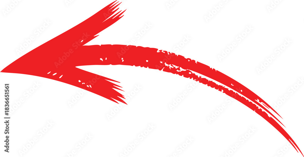 Fototapeta premium A red arrow marker is isolated on a transparent background, The arrow sign is drawn by hand with a marker, Marked arrow isolated on the background.
